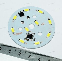 LED modul PCB-220-LM5730-10SMD-W 450Lm 5W 6000k White (D-50mm, 220V, прямого подключения) [90], Модуль светодиодный электротовар