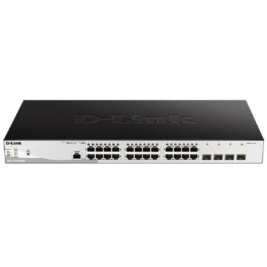 D-Link SMB Сетевое оборудование D-Link DGS-1210-28P/ME/B2A Управляемый L2 коммутатор с 24 портами 10/100/1000Base-T и 4 портами 1000Base-X SFP (24 порта PoE 802.3af/at, PoE-бюджет 193 Вт)