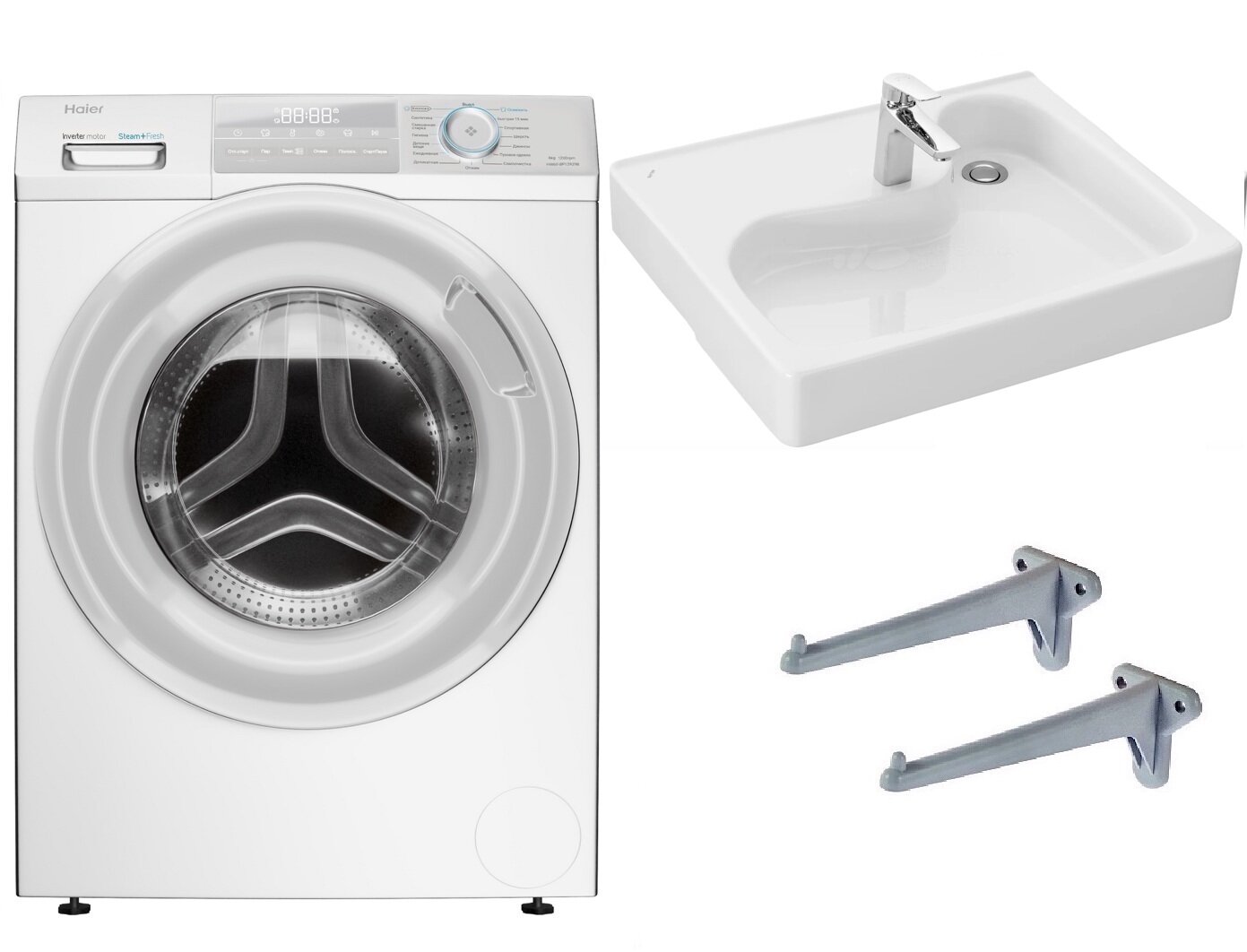 фото Стиральная машина с паром Haier HW60-BP12929B с раковиной Клио 50