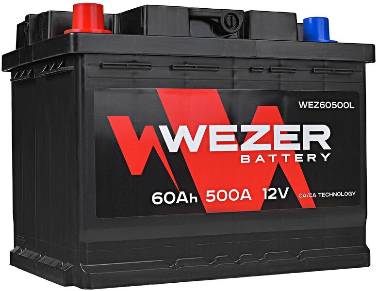 Аккумулятор автомобильный WEZER 60 Ah 500 A ПП (242x175x190) L2 242x175x190