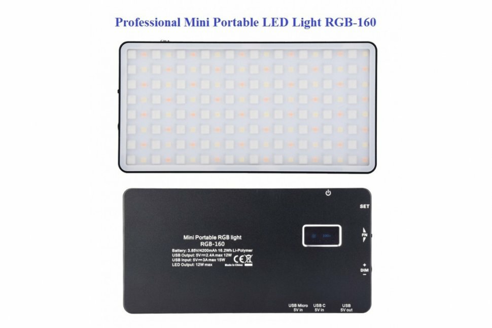 Professional Mini Portable LED Light RGB-160 (2500K-8500K) 12 Вт 3.85 В / 4200 мАч Накамерный свет