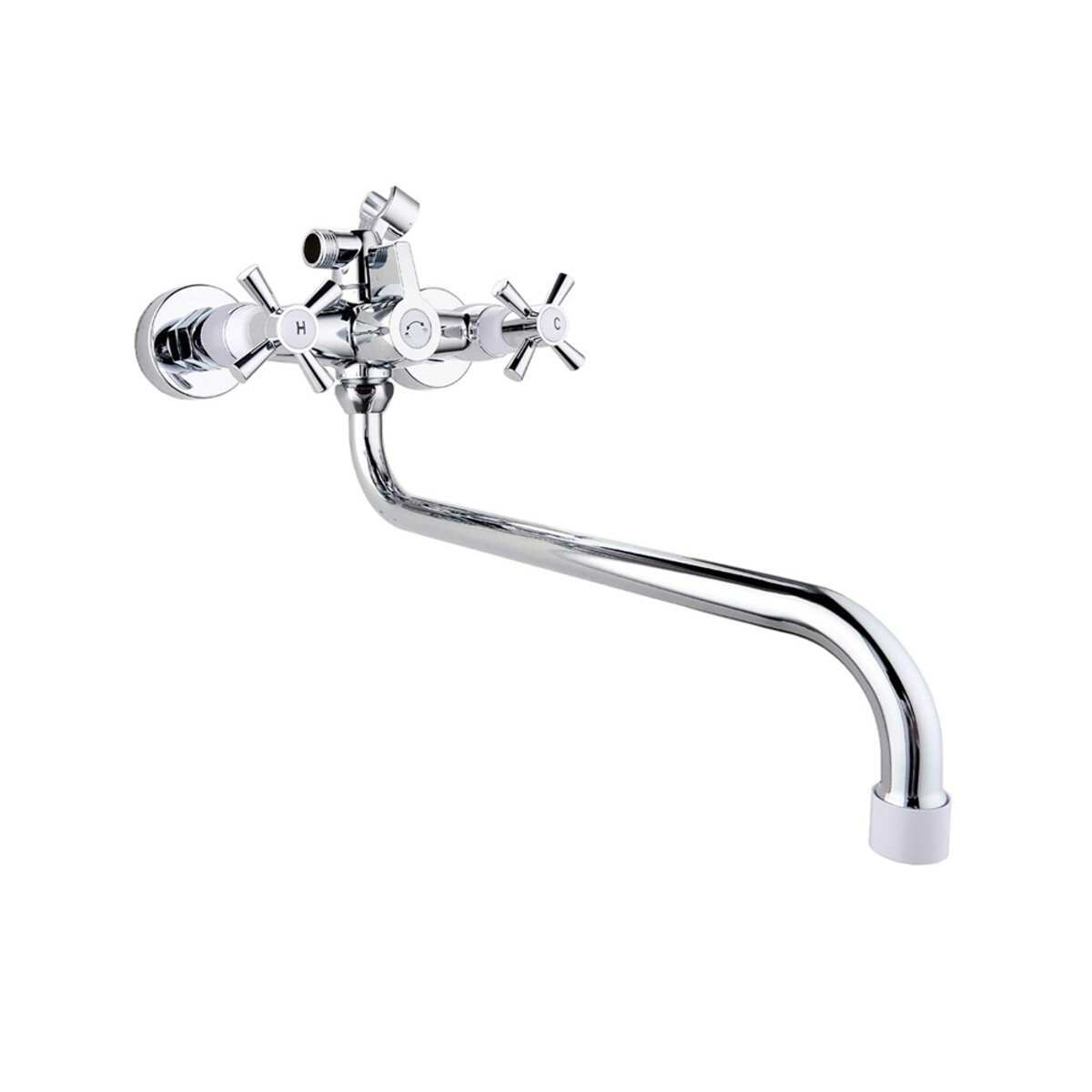 фото Смеситель для ванны с душем PLStart PL2218-8, с длинным изливом, хром/белый