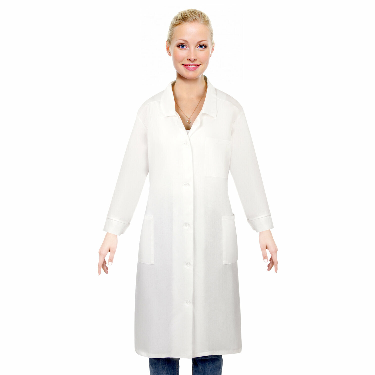 фото Халат рабочий женский белый, бязь, размер 48-50, рост 170-176, плотность ткани 142 г/м2, 610712
