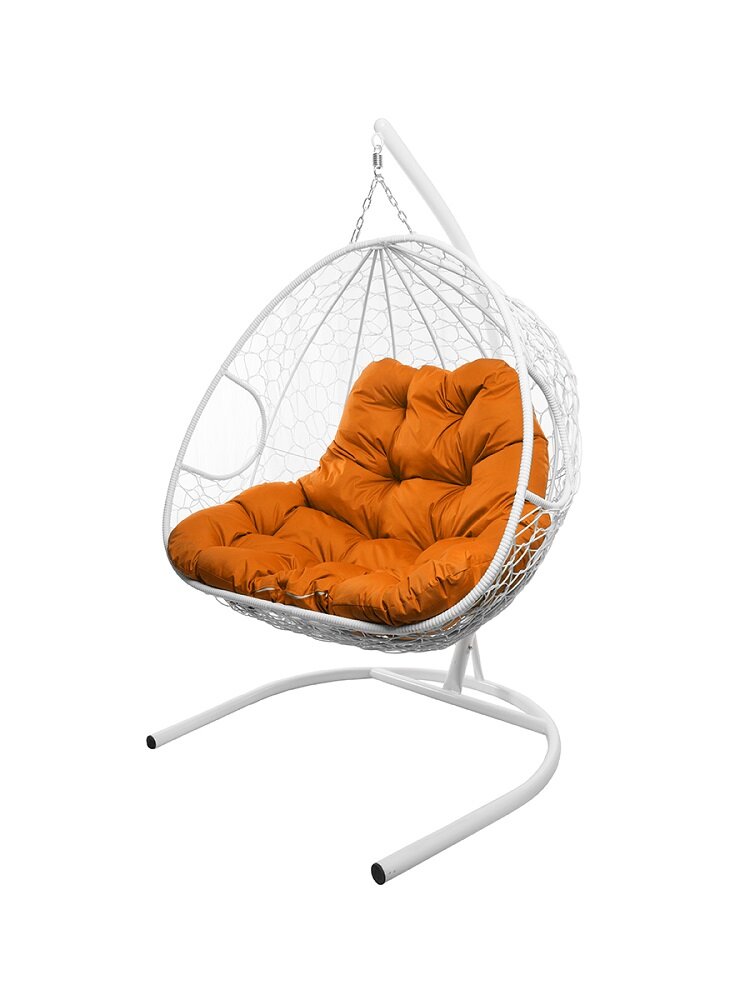 Подвесное кресло с ротангом Для компании белое, оранжевая подушка
