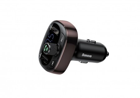 Автомобильное зарядное устройство BASEUS T typed S-09, 2USB, 3.4A, темный кофе, дисплей Bluetooth