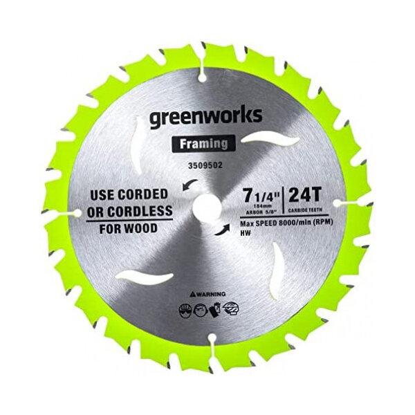 Пильный диск по дереву для циркулярной пилы Greenworks 184x1.75/1.13x20 мм; 24T 2943407