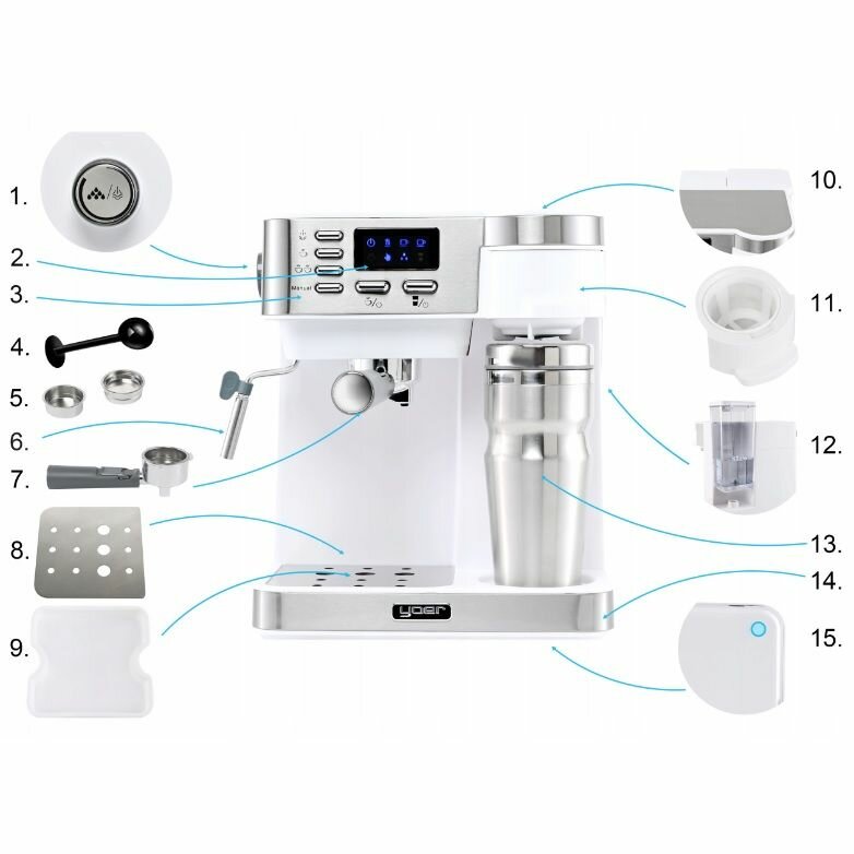 Кофемашина автоматическая Yoer Dualio 850 Вт белая 3 в 1 - фотография № 6
