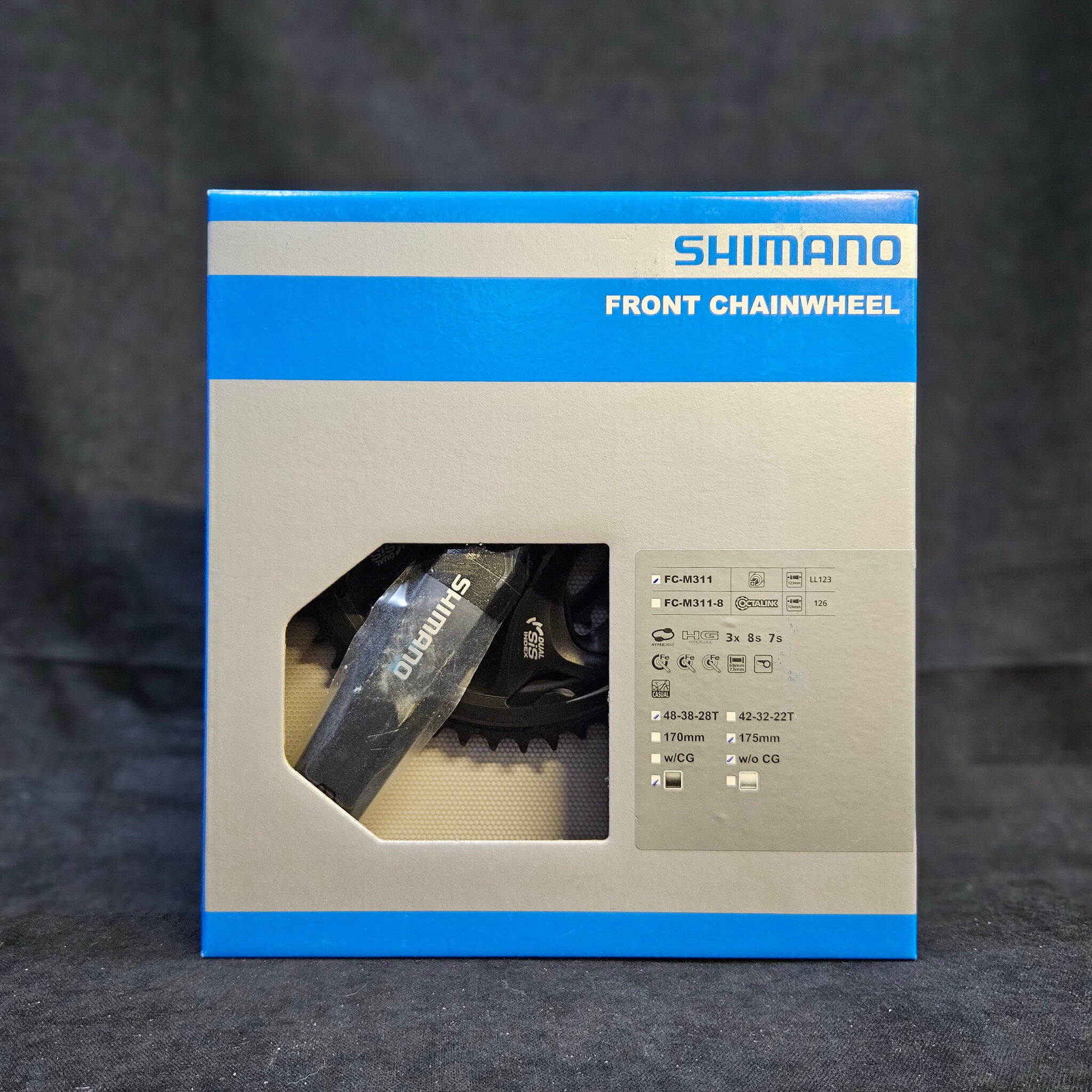 Система Shimano Altus M311, "квадрат", 48/38/28T, 175 мм, без защиты, черная