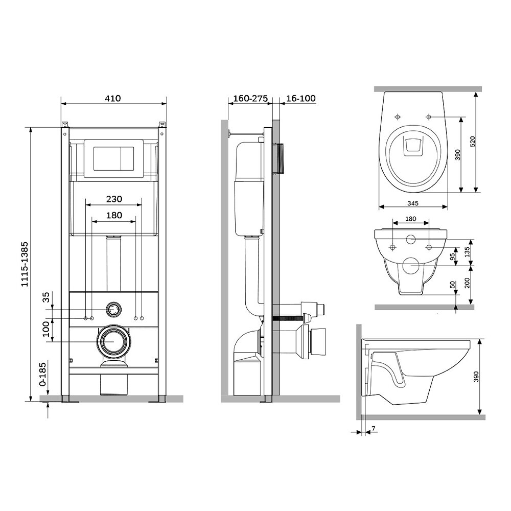 Унитаз с инсталляцией и кнопкой смыва Damixa Jupiter DX77.IS10151.1738