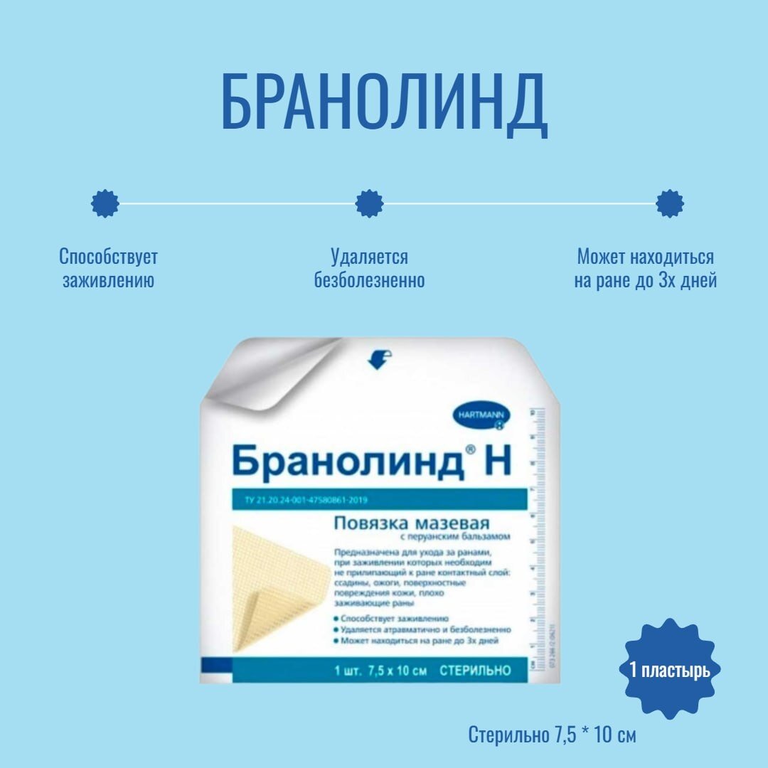 Hartmann Повязка с перуанским бальзамом Branolind N/ Бранолинд Н. 7,5х10 см, 1шт