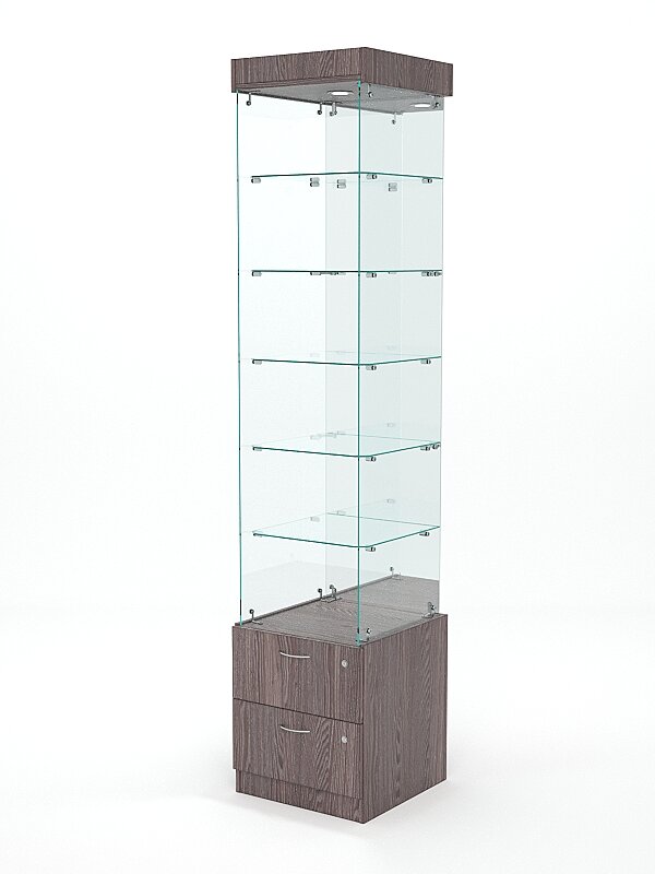 фото Витрина стеклянная "хрусталь" №604 (без дверки, задняя стенка - зеркало), Ясень Анкор 45 x 45 x 210 см