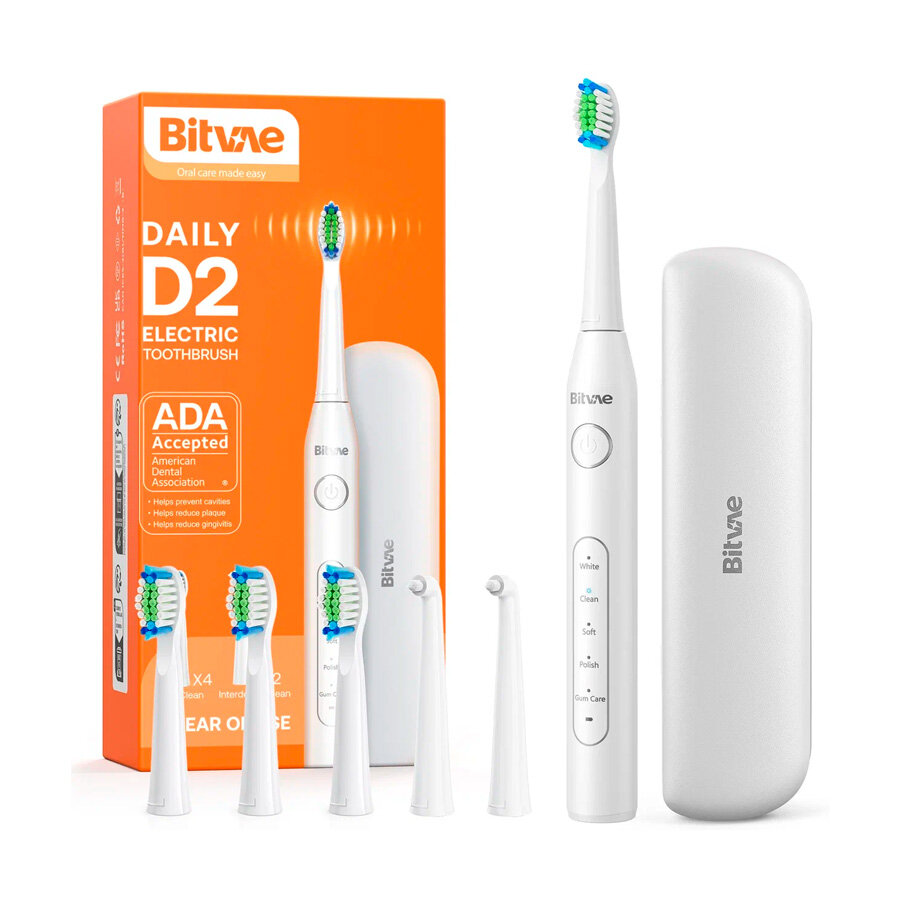 Электрическая зубная щетка Bitvae D2 Daily Toothbrush (футляр + насадки) (D2 + Case) GLOBAL, белая