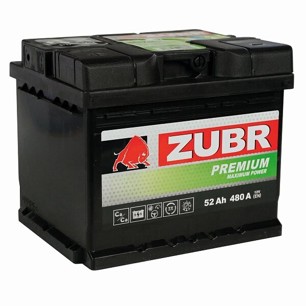 Аккумулятор автомобильный Zubr Premium 6СТ-52 обр. (низкий) 207x175x175