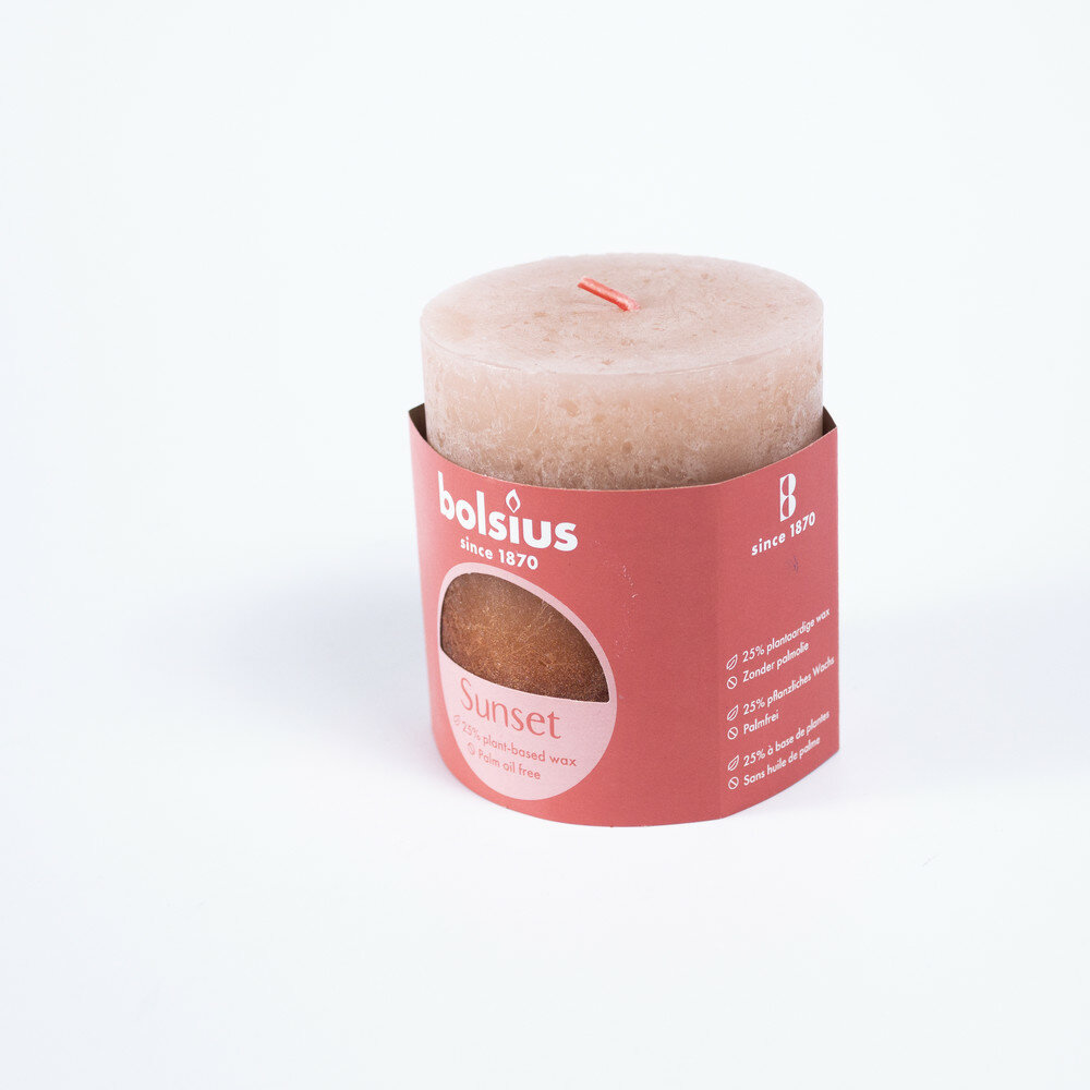 фото Свеча-Столбик Рустик Sunset (35 часов) 8х7см, розовый/бронзовый