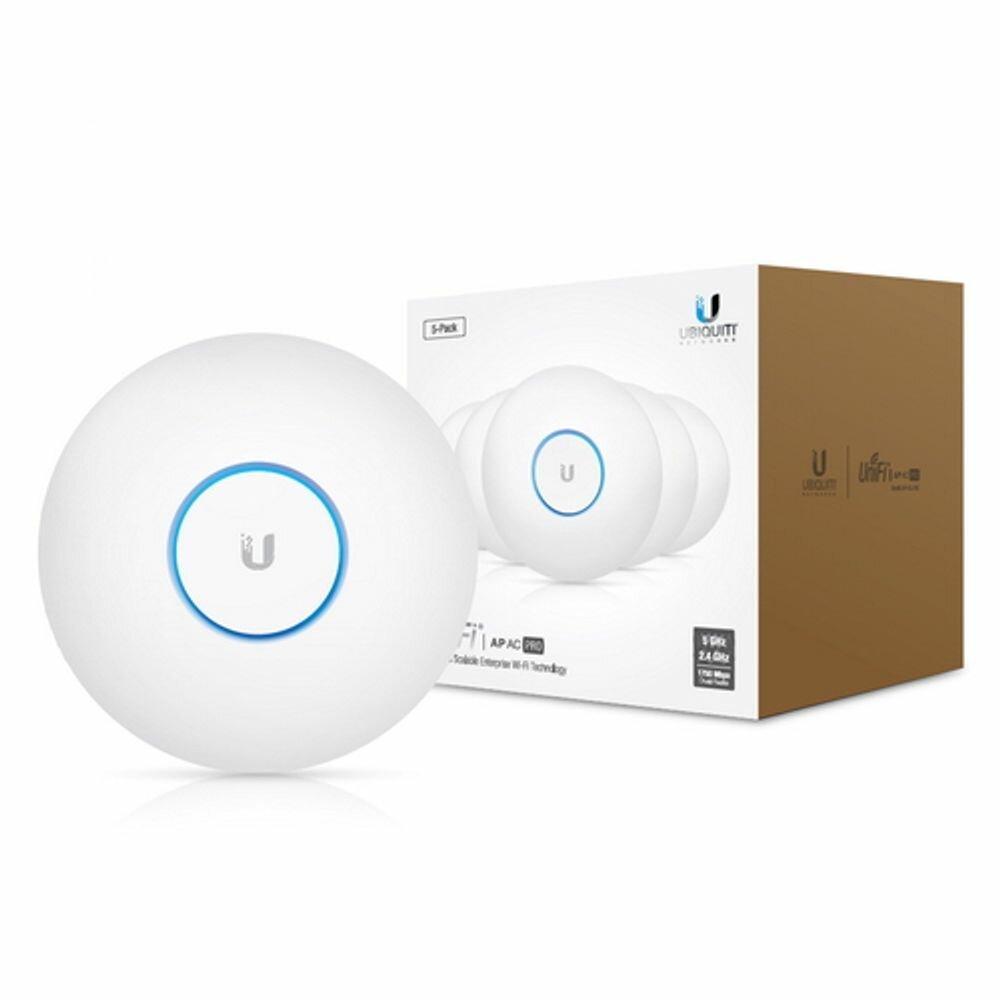 Ubiquiti Точка доступа Wi-Fi Ubiquiti UniFi AP AC Pro (5-pack) |UAP-AC-PRO-5| Ubiquiti точка доступа, 2.4/5 ГГц, 3x3 MIMO, до 1300+450 |UAP-AC-PRO-5| Мбит/с, 2 гигабитных сетевых порта, поддержка питания IEEE 802.3af PoE / 802.3at PoE+ (5-pack) (025464) {