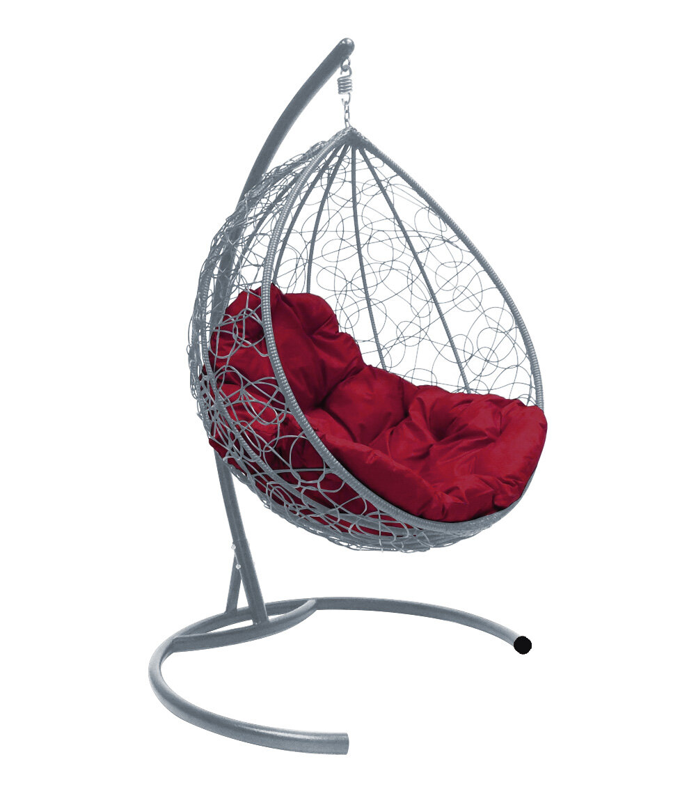 Подвесное кресло M-group капля с ротангом серое бордовая подушка