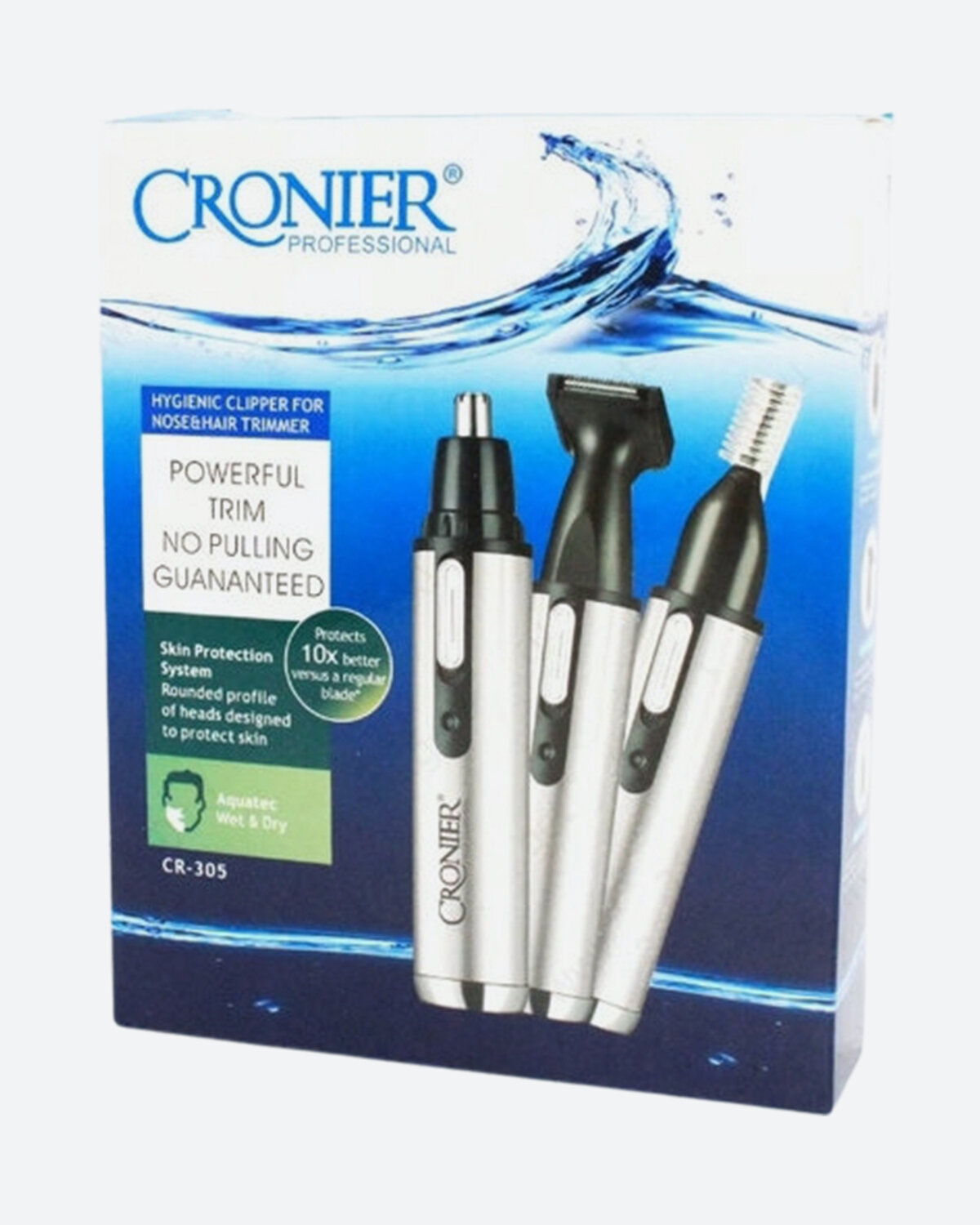 Триммер CRONIER CR 305, 3 в 1 для бороды, усов, ушей и носа черный, серебристый