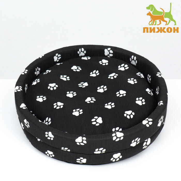 фото PerseiLine Лежанка Lowcost круглая, поплин, 40 х 40 х 12 см, черная с лапками