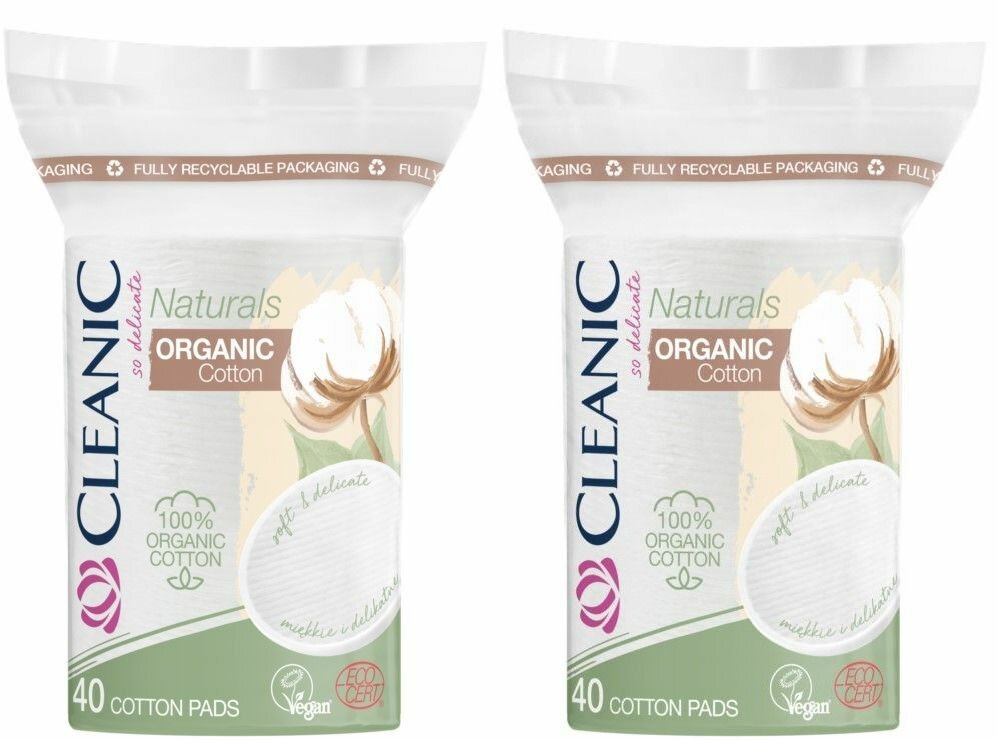 Cleanic Naturals Organic Cotton Ватные диски гигиенические овал 40 шт, 2 уп