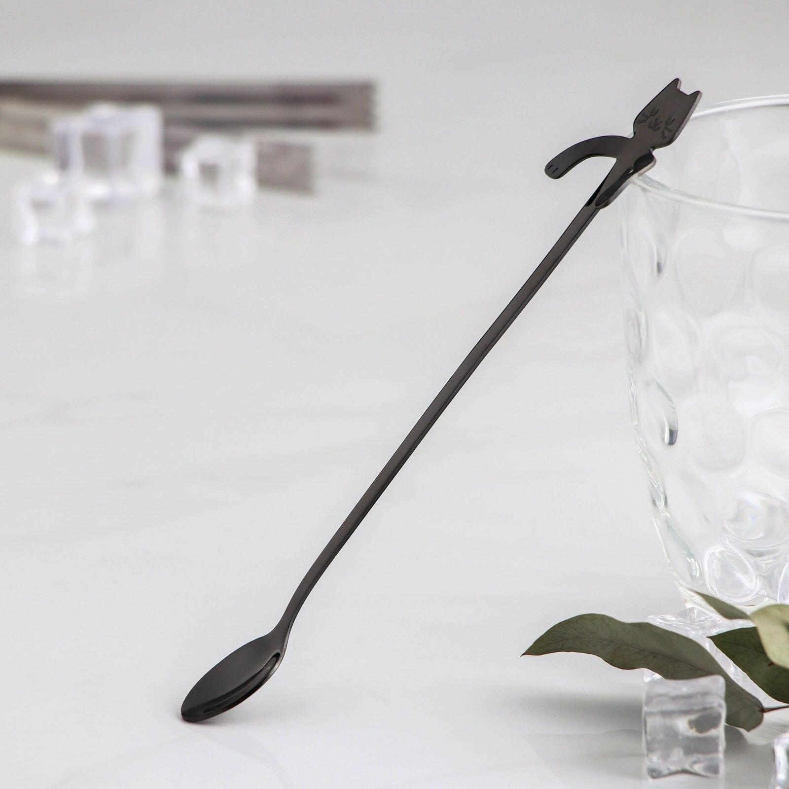 фото Ложка барная из нержавеющей стали Magistro «Котик», длина 20 см, цвет чёрный