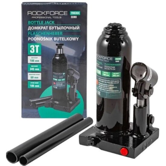 фото Домкрат бутылочный Rock Force 3т с клапаном, 180 мм - 345 мм, ход штока - 105мм