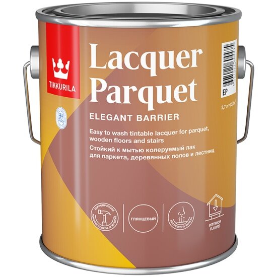 Лак паркетный глянцевый Tikkurila Lacquer Parquet (Лакер Паркет) 2,7 л бесцветный (база EP)