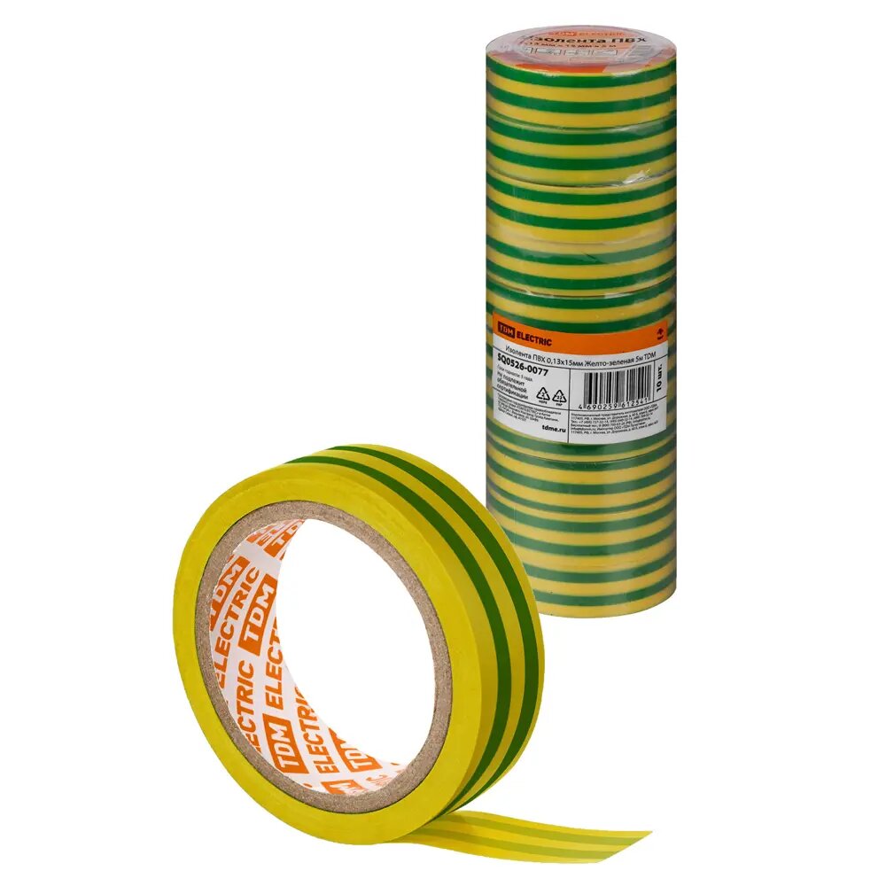 фото Изоляционная лента TDM Electric 15мм х 5м желто-зеленый