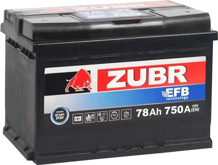 Аккумулятор автомобильный Zubr EFB 6СТ-78 обр. 278x175x190