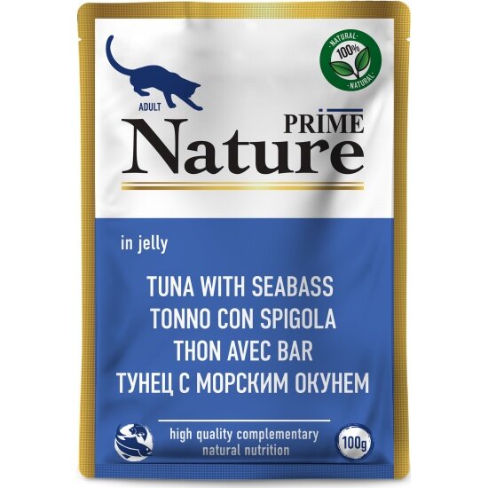 Корм влажный Prime Nature для кошек Тунец с морским окунем в желе пауч 100г*24 шт