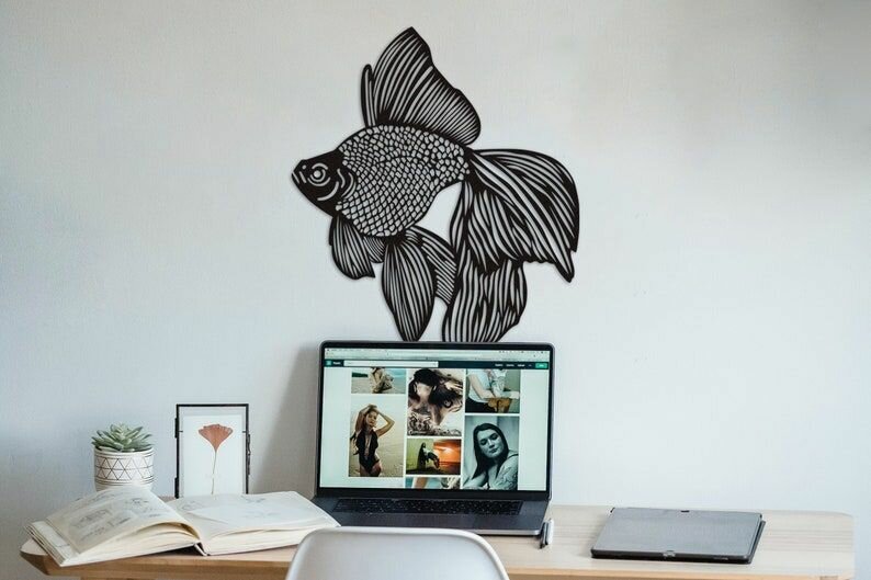 Чертеж, декоративное панно, Рыбка (черный цвет), DXF для ЧПУ станка