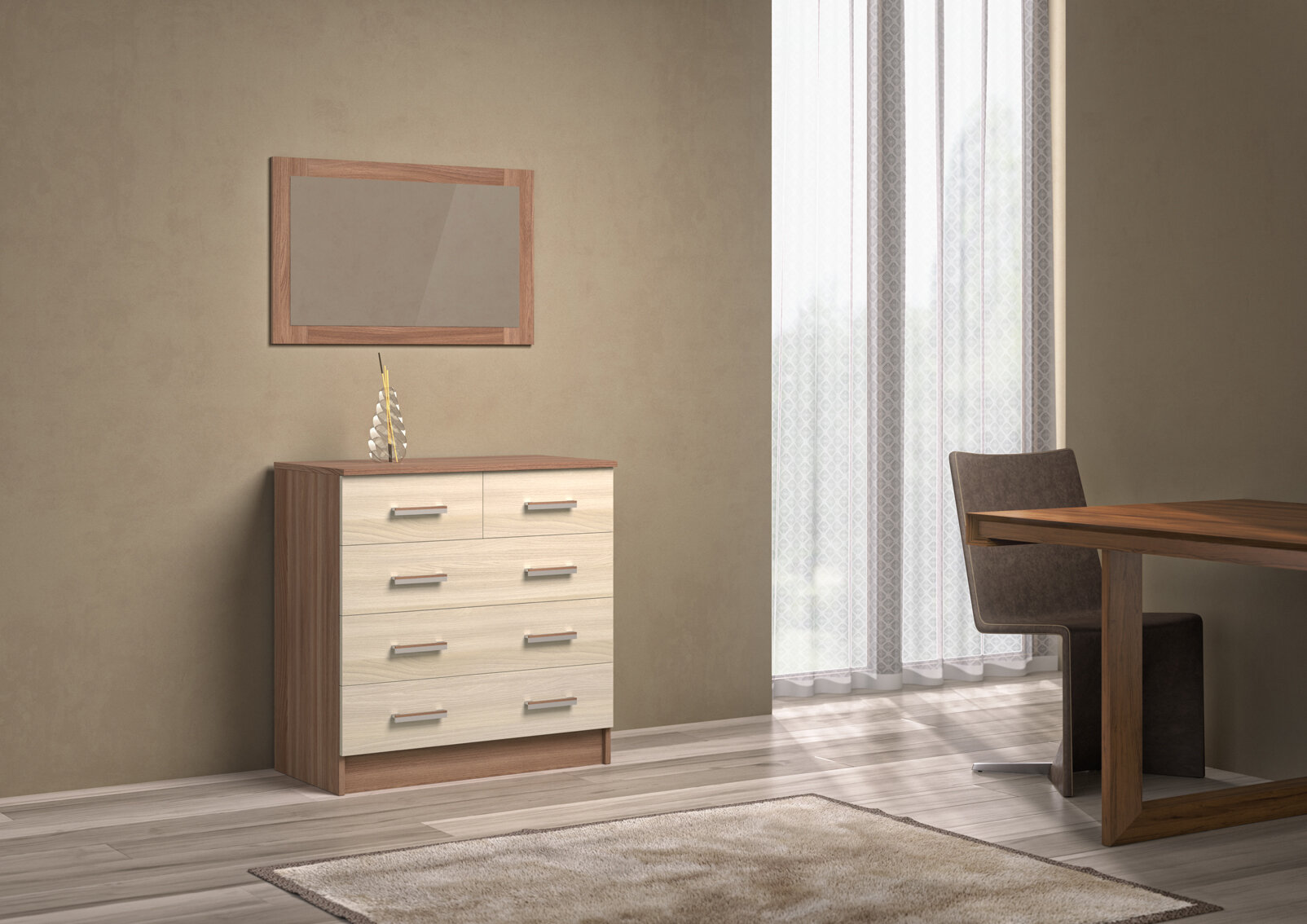 фото Комод столплит К800-3/2 с 5 ящиками, ЛДСП, Ясень Шимо, 80х44х83 см