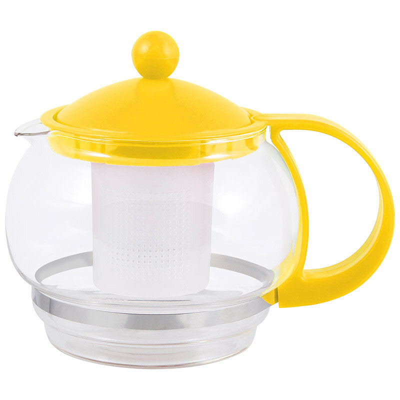 Чайник заварочный из жаропрочного стекла, объем 880 мл, пластиковый корпус и фильтр, цвета в ассортименте