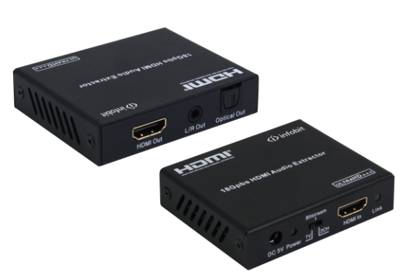 iTrans AD01 Аудио Дэмбеддер INFOBIT 4K60 18 Гбит/с HDMI с HDCP 2.2, линейным и оптическим входом
