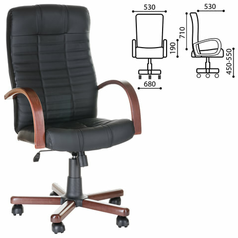 фото Кресло офисное "Атлант-экстра", кожа, дерево (орех D-08), монолитный каркас, черное К-01