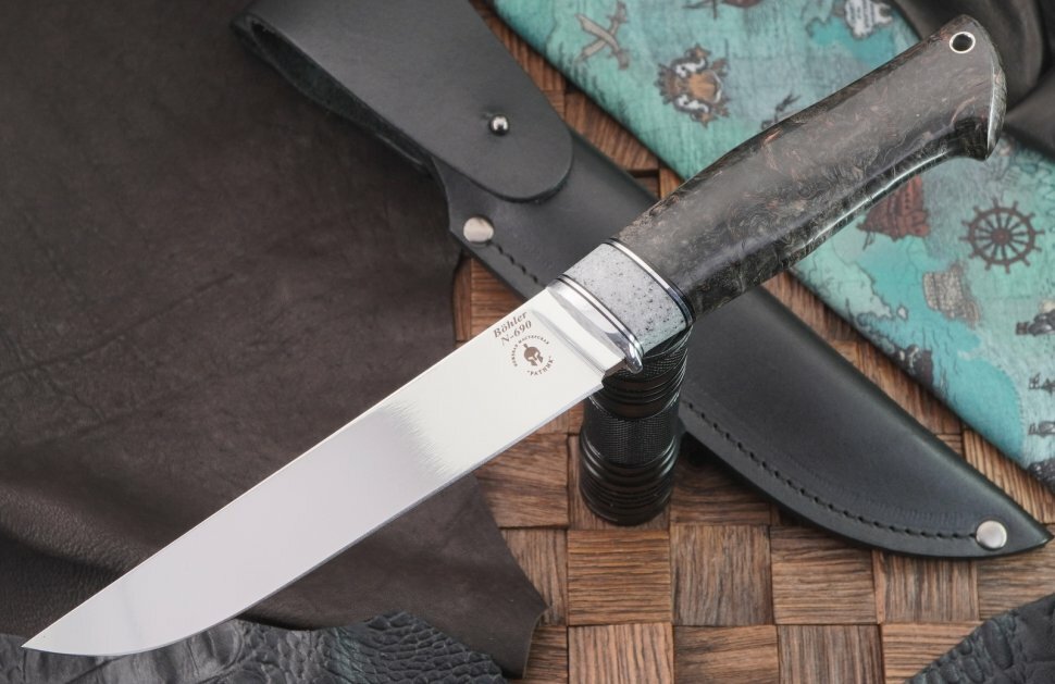 Нож Ратник Н-02, сталь Bohler N690, рукоять стабилизированная карельская береза, серый камень