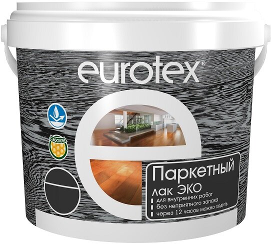 Лак Паркетный Eurotex Эко 0.8л Акриловый, без Запаха Полуматовый / Евротекс Эко.