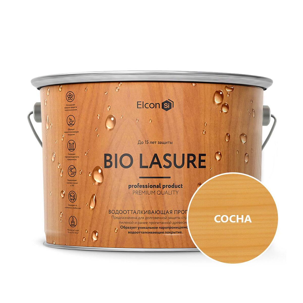 Пропитка для дерева водоотталкивающая Elcon Bio Lasure, 9 л, сосна