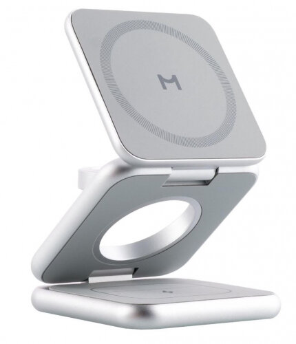 Беспроводное зарядное устройство Magssory WCH003 3 в 1 для Apple iPhone, AirPods и Apple Watch, с магнитами, складное, совместимое с MagSafe, серебристый