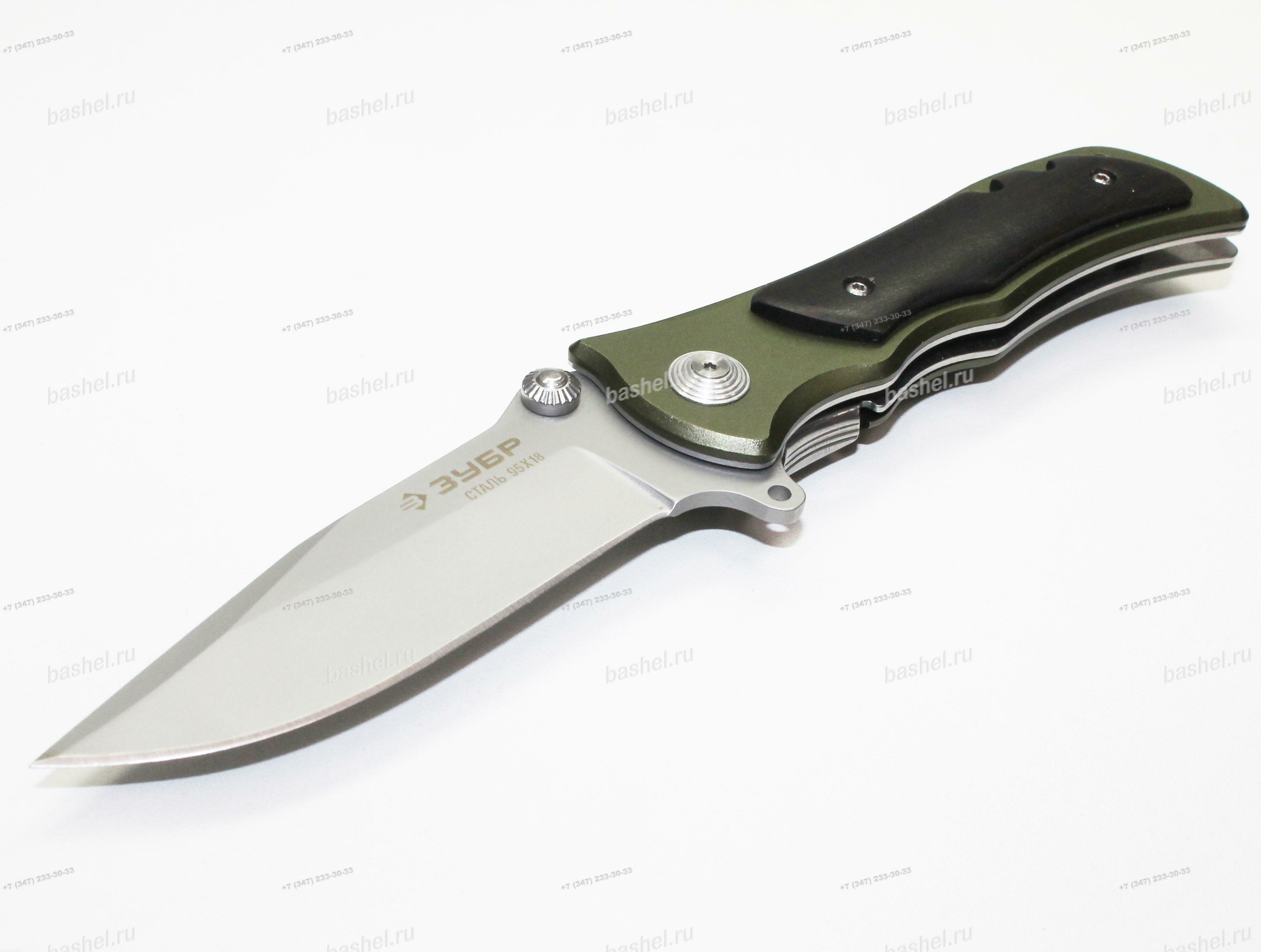 Нож ЗУБР "премиум" следопыт складной универсальный, металлическая рукоятка с деревянными вставками, 200 мм/лезвие 95 мм