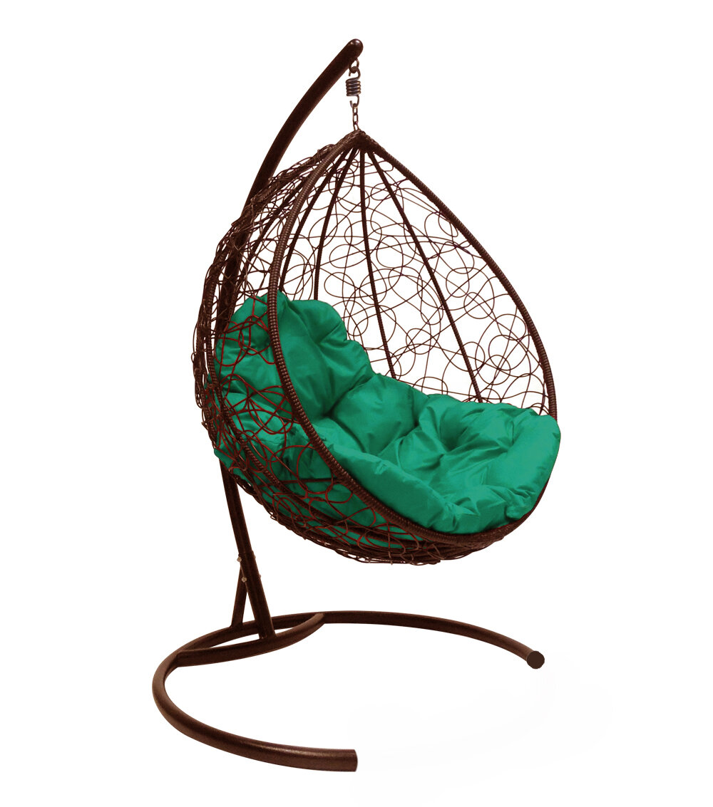 Подвесное кресло M-group капля с ротангом коричневое зелёная подушка