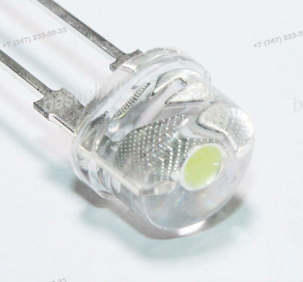 LED DIP 8mm DFL-8080UWC4 Белый светодиод 8мм угол 120°, 150мА, 6000К, Светодиод, круглый прозрачный 8мм, белый, 40lm, 12