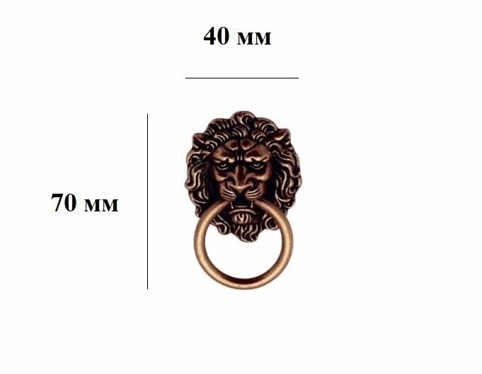 фото Ручка (1 шт) мебельная для кухни, шкафа, гардероба Loid 139 Лев S AB 70х40мм Античная бронза