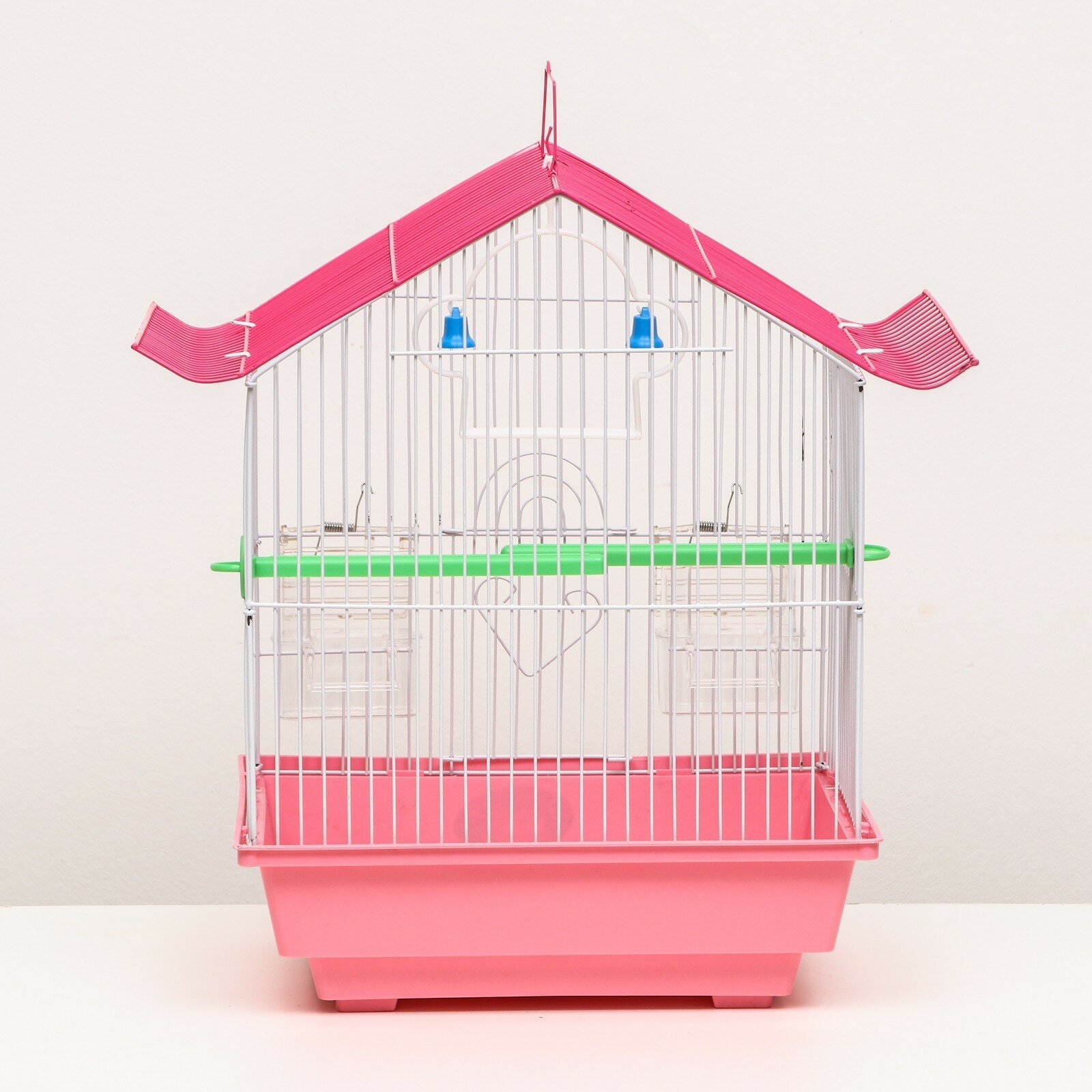 Клетка для птиц домик с кормушками, 30 х 23 х 39 см, розовая - фотография № 3