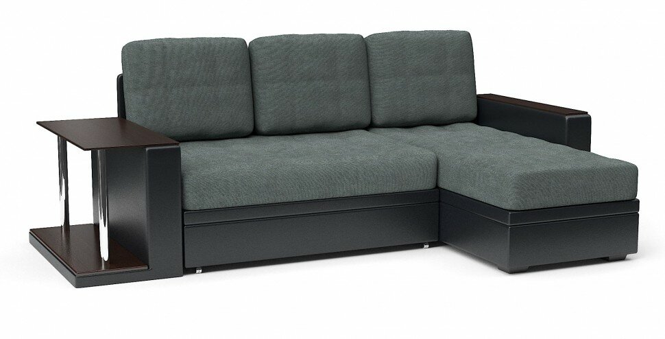 фото Диван угловой Атланта дельфин серый велюр+черная экокожа (пружинный блок "боннель")