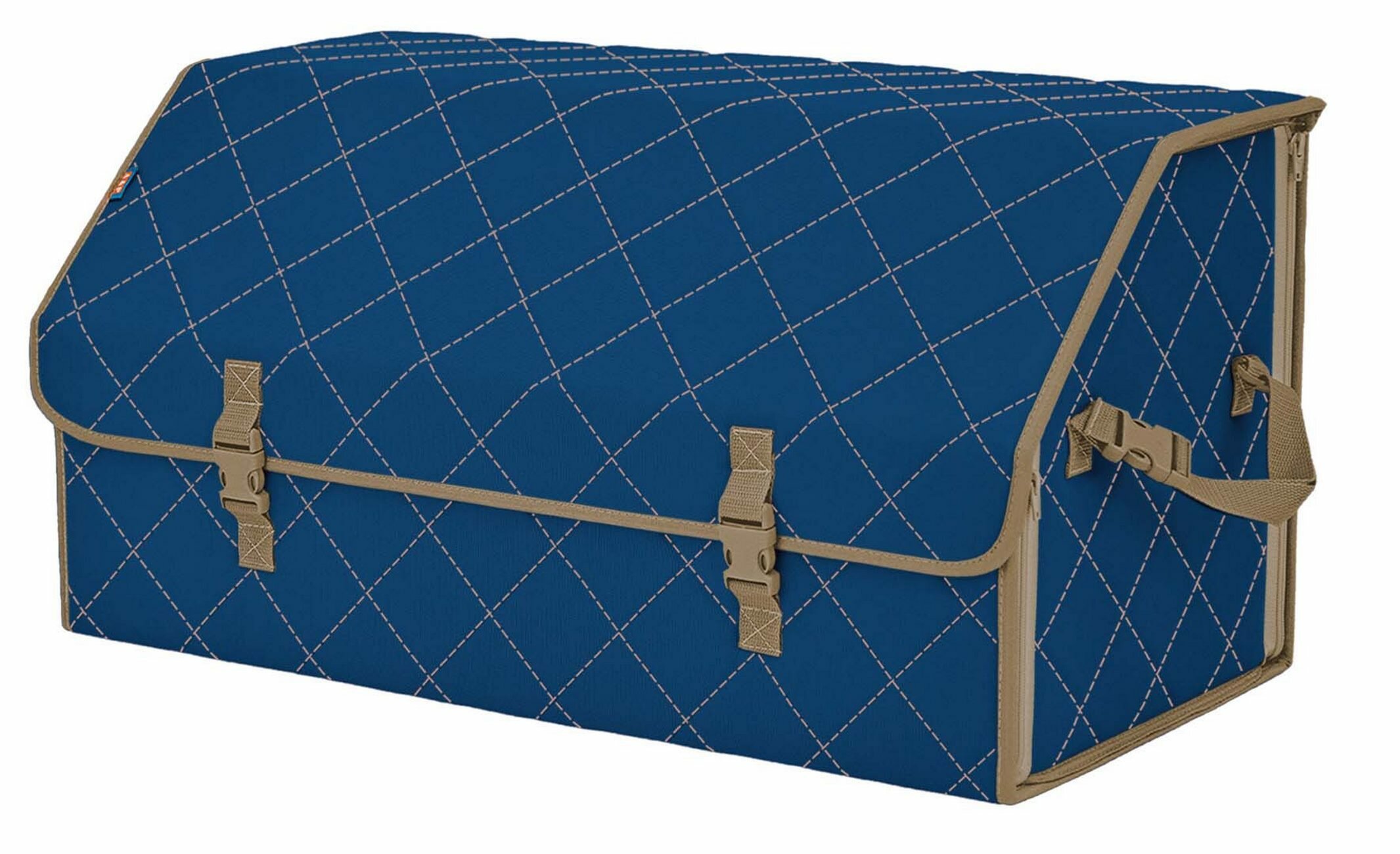 Органайзер-саквояж в багажник "Союз" (размер XL Plus). Цвет: синий с бежевой прострочкой Ромб.