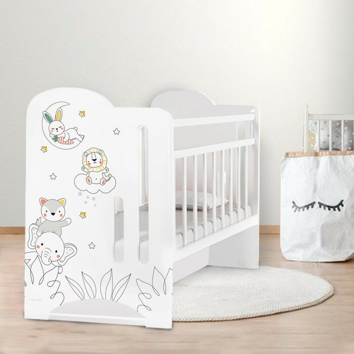 фото Кровать детская колесо-качалка с маятником 1200х600 Baby time, Крошка Я (белый)