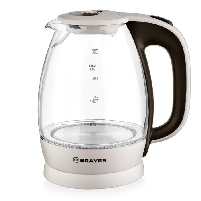 фото Чайник электрический BRAYER BR1045BN, стекло, 1.8 л, 2200 Вт, автоотключение, бежевый