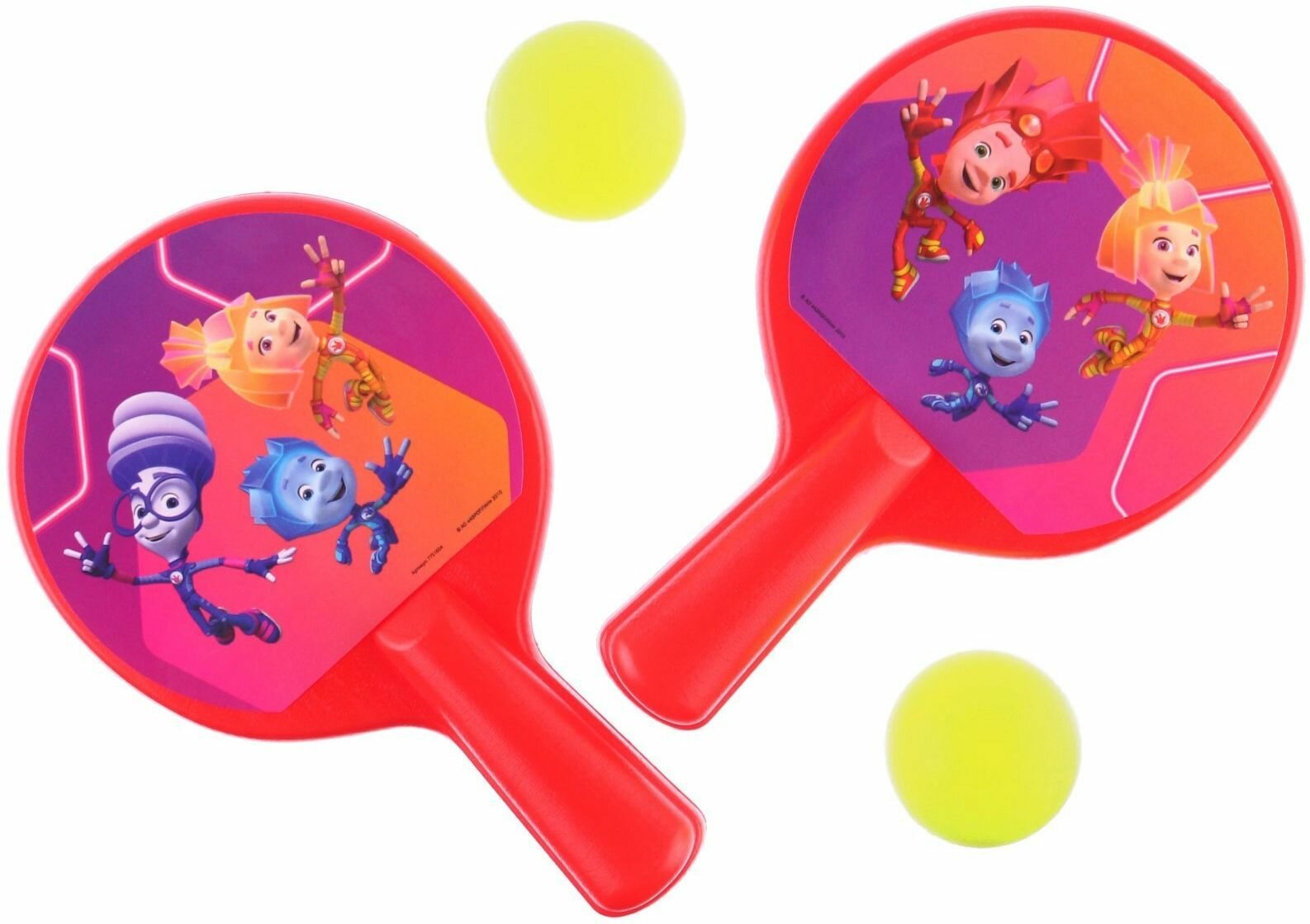 Детский игровой спортивный набор "Фиксики" для настольного тенниса, в комплекте две ракетки, размер 8х12 см + два мячика