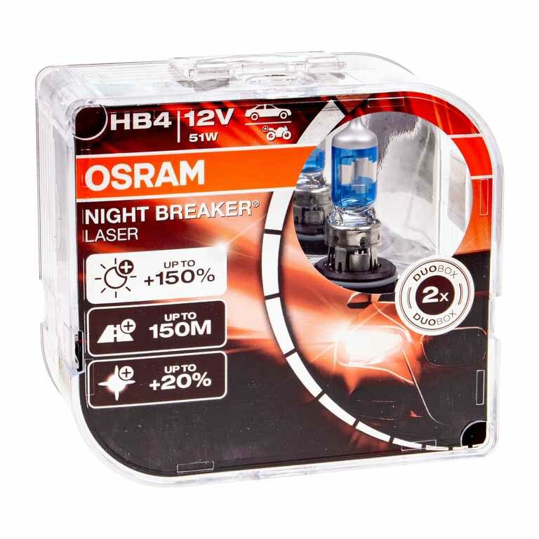 Лампа 12V HB4 51W P22d +150% 3950K бокс (2шт.) Night Breaker Laser, 9006NL2(EURO), OSRAM