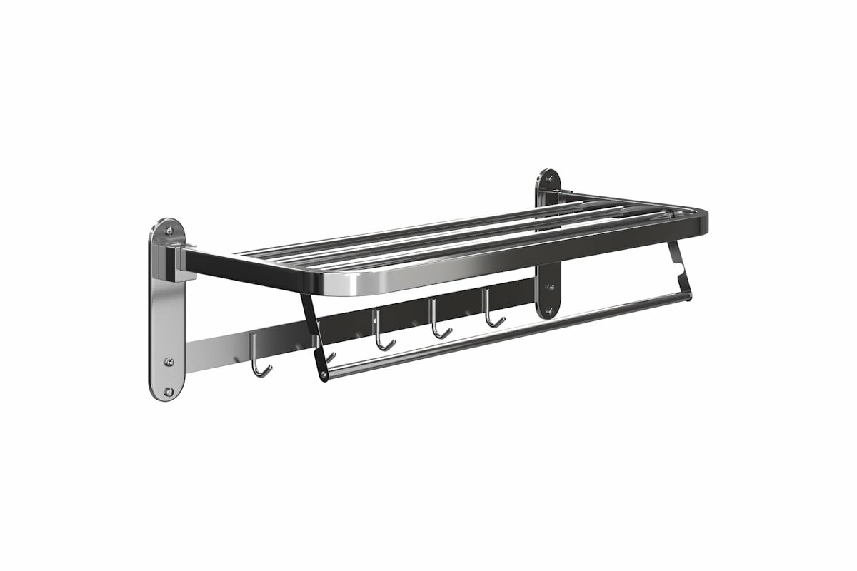 фото Teymi Полка для ванной Lina с крючками для полотенец, нержавеющая сталь, хром T90231 ЦБ-00269196